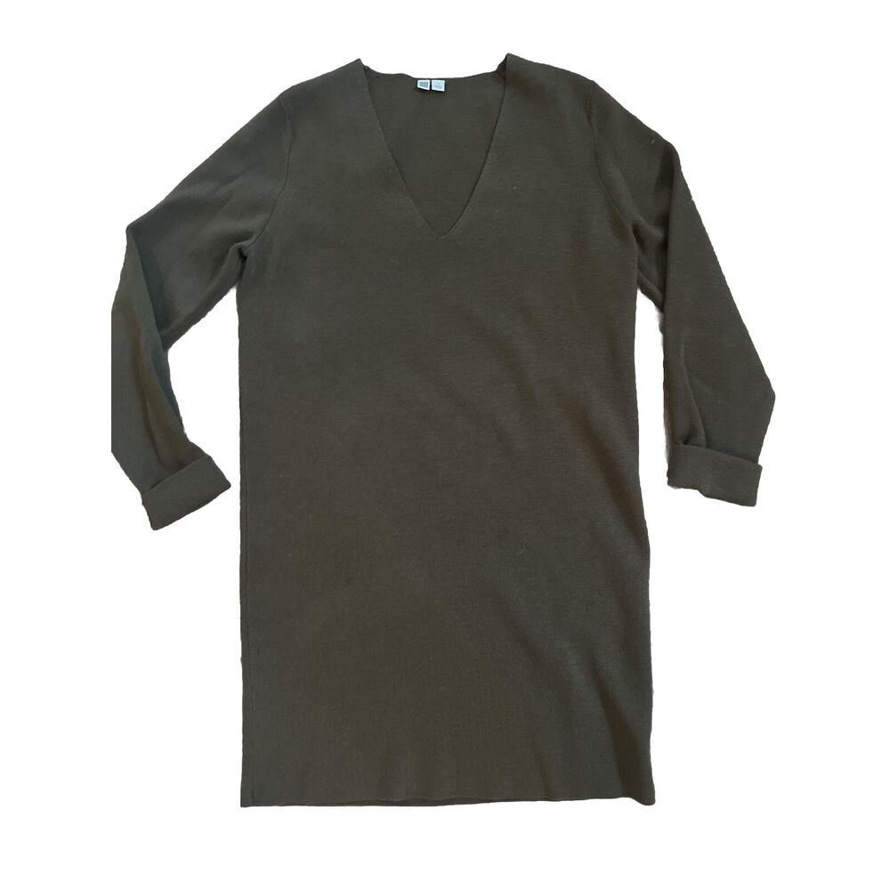 Uniqlo Brown Wool‎ Nylon Knit Dress Women's size Small Long sleeve v neck